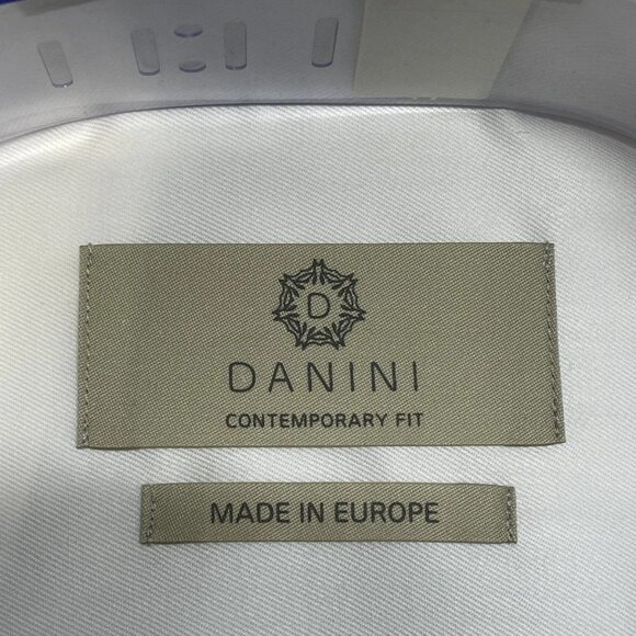 Danini Men’s Contemporary Fit Long Sleeve Button-Up Shirt White Size 15.5 - Picture 3 of 5